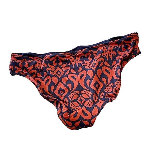 Women's Orange/Black Floral Print Bikini Bottom Elastic Waist Size 15" - Picture 2 of 6